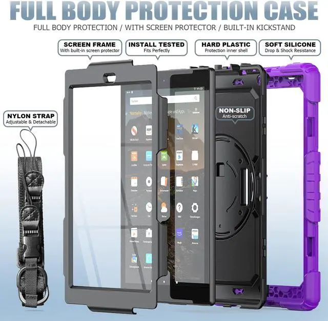 Alt view image 4 of 7 - Amazon Kindle Fire HD 10 Case 2019 2018 2017 Release, Shockproof Cover with Kickstand,Hand Strap and Shoulder Strap for Fire HD 10.1 Inch Tablet (9th/8th/7th Generation)
