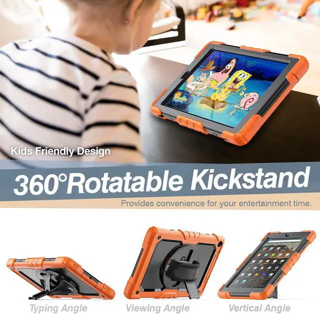 Alt view image 7 of 7 - Amazon Kindle Fire HD 10 Case 2019 2018 2017 Release, Shockproof Cover with Kickstand,Hand Strap and Shoulder Strap for Fire HD 10.1 Inch Tablet (9th/8th/7th Generation)