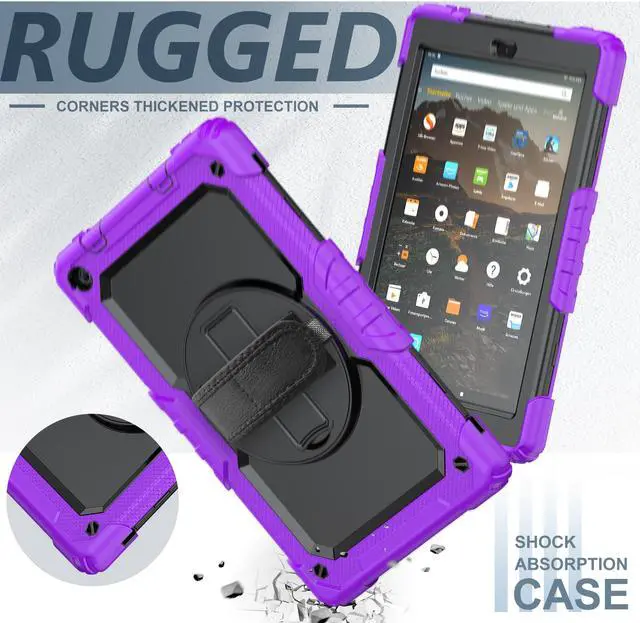 Alt view image 6 of 7 - Amazon Kindle Fire HD 10 Case 2019 2018 2017 Release, Shockproof Cover with Kickstand,Hand Strap and Shoulder Strap for Fire HD 10.1 Inch Tablet (9th/8th/7th Generation)
