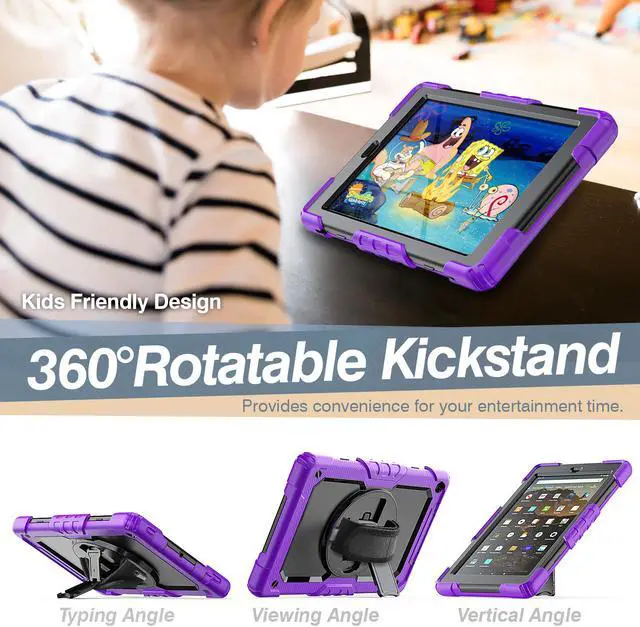 Alt view image 2 of 7 - Amazon Kindle Fire HD 10 Case 2019 2018 2017 Release, Shockproof Cover with Kickstand,Hand Strap and Shoulder Strap for Fire HD 10.1 Inch Tablet (9th/8th/7th Generation)