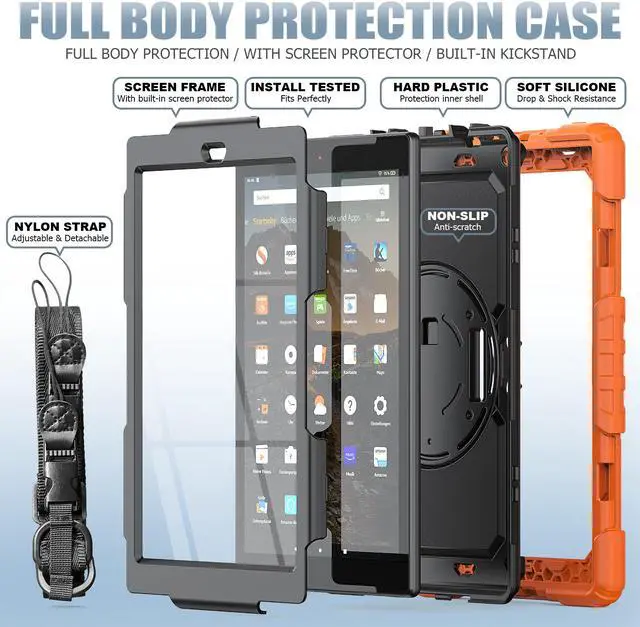 Alt view image 2 of 7 - Amazon Kindle Fire HD 10 Case 2019 2018 2017 Release, Shockproof Cover with Kickstand,Hand Strap and Shoulder Strap for Fire HD 10.1 Inch Tablet (9th/8th/7th Generation)