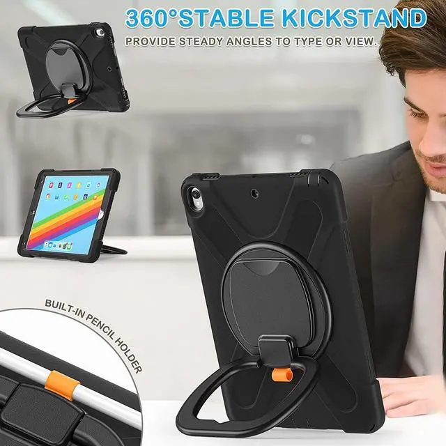 Alt view image 4 of 7 - iPad Air 3 10.5 Case 2019,iPad Pro 10.5 Case 2017 for Kids,- Heavy Duty Shockproof Case Cover with Pencil Holder,Rotating Stand/Hand Strap,Shoulder Strap for iPad Air 3rd Gen case 10.5