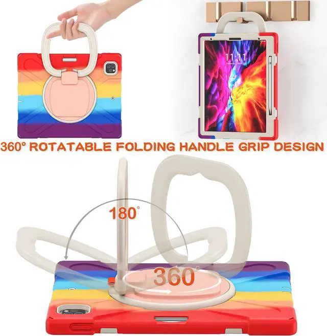 Alt view image 7 of 7 - Case for iPad Pro 12.9 2020 4th Generation and iPad Pro 12.9 Inch 2018 3rd Generation, Heavy Duty Shockproof Cover with Rotating Stand / Pencil Holder / Carrying Strap
