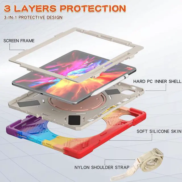 Alt view image 3 of 7 - Case for iPad Pro 12.9 2020 4th Generation and iPad Pro 12.9 Inch 2018 3rd Generation, Heavy Duty Shockproof Cover with Rotating Stand / Pencil Holder / Carrying Strap