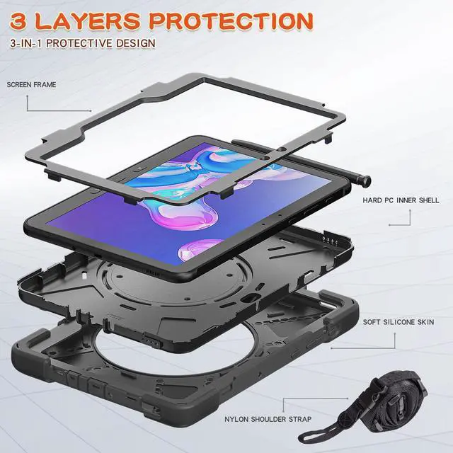Alt view image 5 of 7 - Samsung Galaxy Tab Active PRO 10.1 Case, Heavy Duty Rugged Shockproof Drop Protection Cover with 360 Stand, Handle Hand Strap & Shoulder Strap for Galaxy Tab Active PRO 10.1 inch SM-T540/T545/T547
