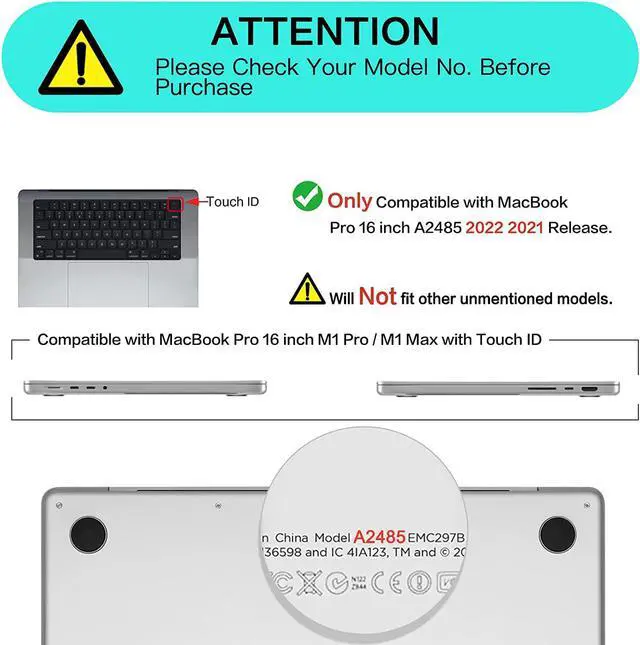 Alt view image 2 of 6 - Case for New 2021 MacBook Pro 16 Inch A2485 M1 Pro Max, Hard Shell Case with Keyboard Cover for Apple Mac Pro 16 with Touch ID