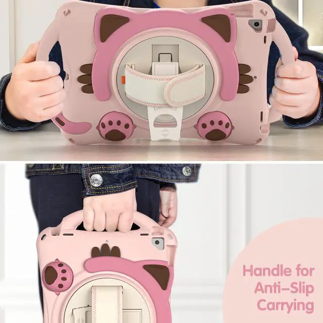 Alt view image 3 of 7 - iPad 10.2 Case 2021 2020 2019, Shockproof Protective Cover with Handle Grip, Kickstand, Pencil Holder, Hand Strap, Carrying Strap for iPad 9th/8th/7th Generation and iPad Air 10.5/iPadPro 10.5