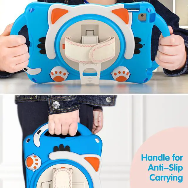 Alt view image 5 of 7 - iPad Mini 5th/4th/3rd/2nd/1st Generation Case for Kids, Silicone Rubber Shockproof Cover for iPad mini 5 4 3 2 1 with Adjustable Strap,Handle Grip,Pencil Holder,Rotating Kickstand,Hand Strap