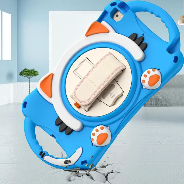 Alt view image 3 of 7 - iPad Mini 5th/4th/3rd/2nd/1st Generation Case for Kids, Silicone Rubber Shockproof Cover for iPad mini 5 4 3 2 1 with Adjustable Strap,Handle Grip,Pencil Holder,Rotating Kickstand,Hand Strap