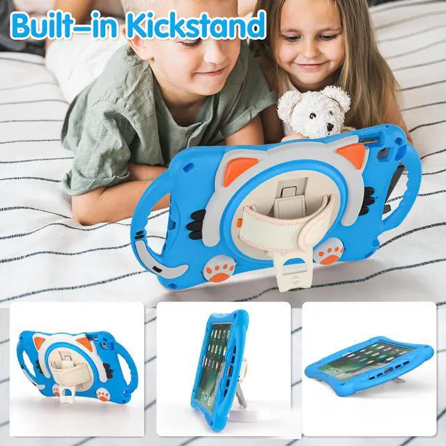 Alt view image 4 of 7 - iPad Mini 5th/4th/3rd/2nd/1st Generation Case for Kids, Silicone Rubber Shockproof Cover for iPad mini 5 4 3 2 1 with Adjustable Strap,Handle Grip,Pencil Holder,Rotating Kickstand,Hand Strap