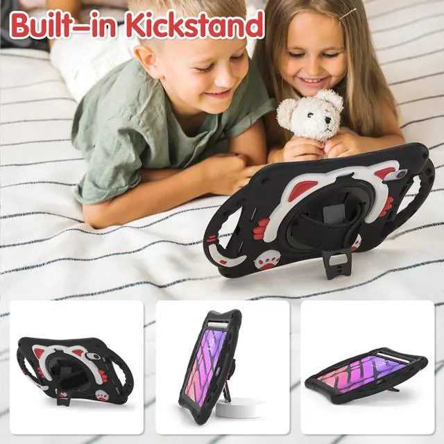 Alt view image 6 of 7 - Kids Case for Apple iPad Mini 6 8.3 Inch 2021, Silicone Shockproof Protective Cover with Pencil Holder Handle Grip Hand Strap Kickstand Shoulder Strap for iPad Mini 6th Generation