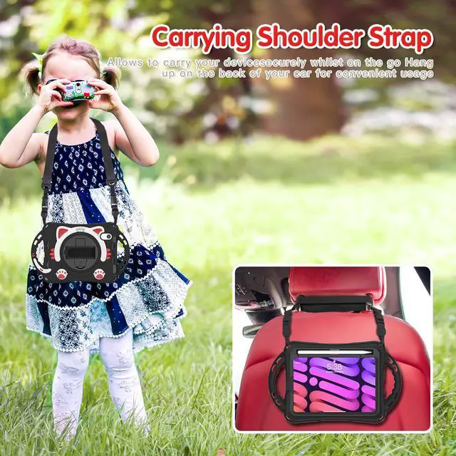 Alt view image 7 of 7 - Kids Case for Apple iPad Mini 6 8.3 Inch 2021, Silicone Shockproof Protective Cover with Pencil Holder Handle Grip Hand Strap Kickstand Shoulder Strap for iPad Mini 6th Generation