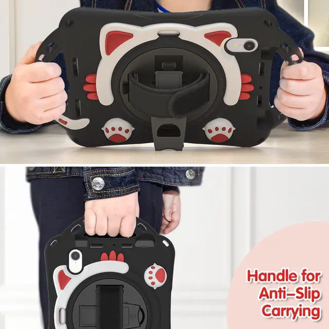 Alt view image 5 of 7 - Kids Case for Apple iPad Mini 6 8.3 Inch 2021, Silicone Shockproof Protective Cover with Pencil Holder Handle Grip Hand Strap Kickstand Shoulder Strap for iPad Mini 6th Generation