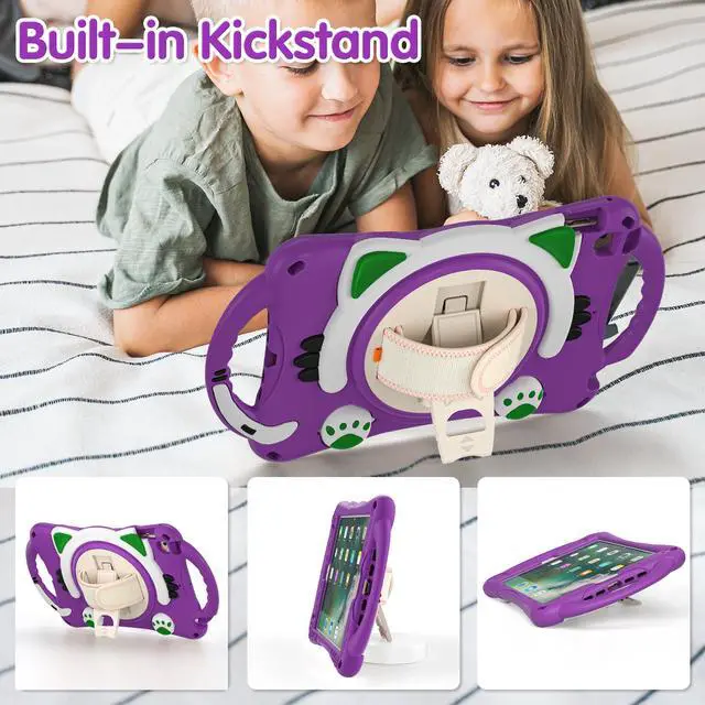 Alt view image 6 of 7 - iPad Mini 5th/4th/3rd/2nd/1st Generation Case for Kids, Silicone Rubber Shockproof Cover for iPad mini 5 4 3 2 1 with Adjustable Strap,Handle Grip,Pencil Holder,Rotating Kickstand,Hand Strap