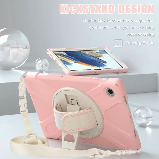 Alt view image 3 of 7 - Case for Samsung Galaxy Tab A8 10.5 inch 2022 Case, Heavy Duty Shockproof Protective Cover with 360 Degree Rotatable Stand+ Pencil Holder + Adjustable Hand Strap, Shoulder Belt