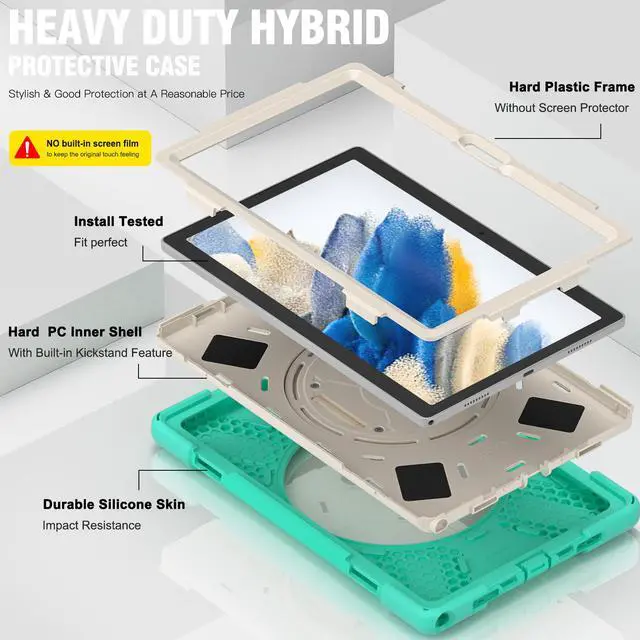 Alt view image 5 of 7 - Case for Samsung Galaxy Tab A8 10.5 inch 2022 Case, Heavy Duty Shockproof Protective Cover with 360 Degree Rotatable Stand+ Pencil Holder + Adjustable Hand Strap, Shoulder Belt