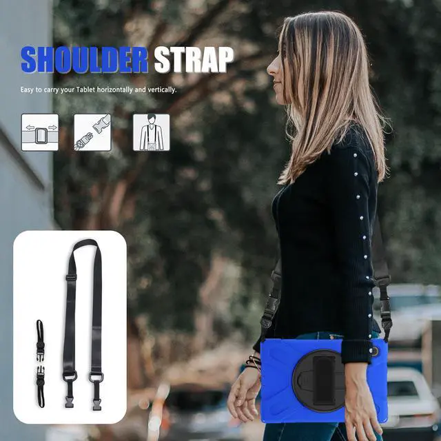 Alt view image 2 of 7 - Case for Samsung Galaxy Tab A8 10.5 inch 2022 Case, Heavy Duty Shockproof Protective Cover with 360 Degree Rotatable Stand+ Pencil Holder + Adjustable Hand Strap, Shoulder Belt