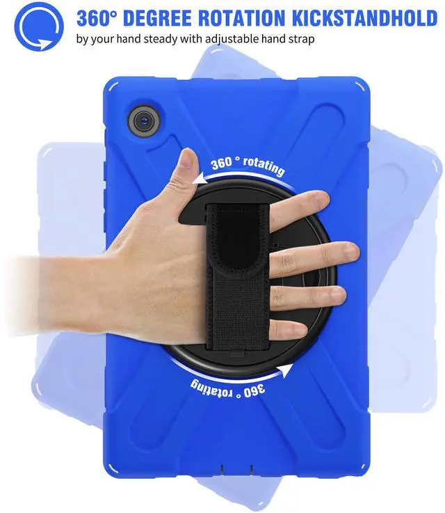 Alt view image 4 of 7 - Case for Samsung Galaxy Tab A8 10.5 inch 2022 Case, Heavy Duty Shockproof Protective Cover with 360 Degree Rotatable Stand+ Pencil Holder + Adjustable Hand Strap, Shoulder Belt