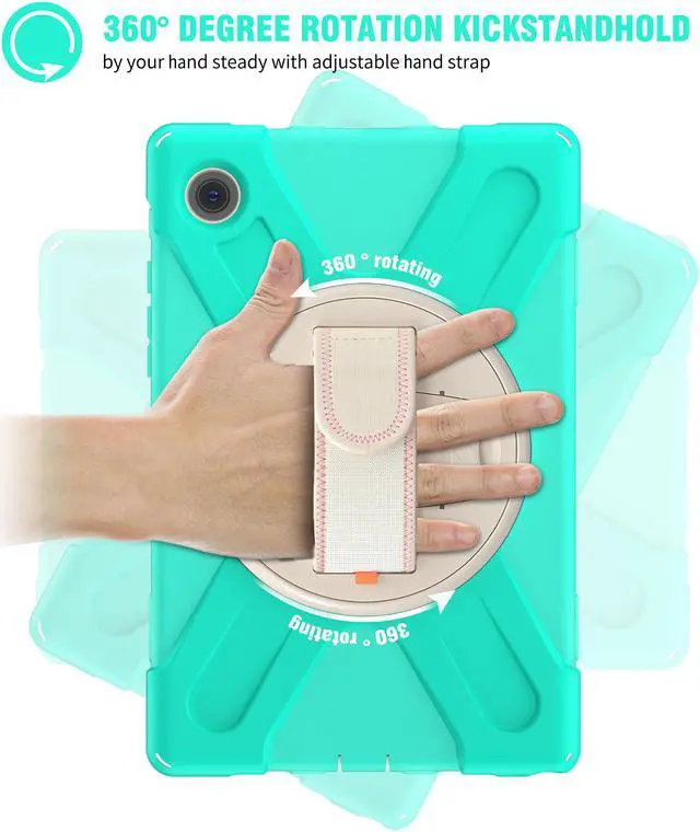 Alt view image 3 of 7 - Case for Samsung Galaxy Tab A8 10.5 inch 2022 Case, Heavy Duty Shockproof Protective Cover with 360 Degree Rotatable Stand+ Pencil Holder + Adjustable Hand Strap, Shoulder Belt