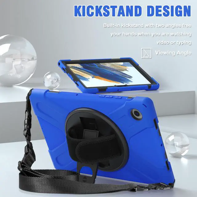 Alt view image 5 of 7 - Case for Samsung Galaxy Tab A8 10.5 inch 2022 Case, Heavy Duty Shockproof Protective Cover with 360 Degree Rotatable Stand+ Pencil Holder + Adjustable Hand Strap, Shoulder Belt