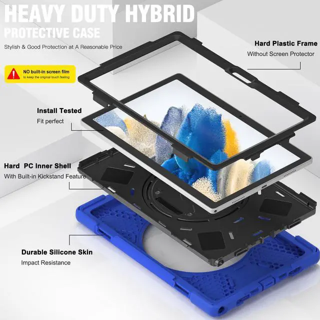Alt view image 6 of 7 - Case for Samsung Galaxy Tab A8 10.5 inch 2022 Case, Heavy Duty Shockproof Protective Cover with 360 Degree Rotatable Stand+ Pencil Holder + Adjustable Hand Strap, Shoulder Belt