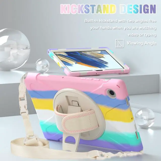 Alt view image 5 of 7 - Case for Samsung Galaxy Tab A8 10.5 inch 2022 Case, Heavy Duty Shockproof Protective Cover with 360 Degree Rotatable Stand+ Pencil Holder + Adjustable Hand Strap, Shoulder Belt