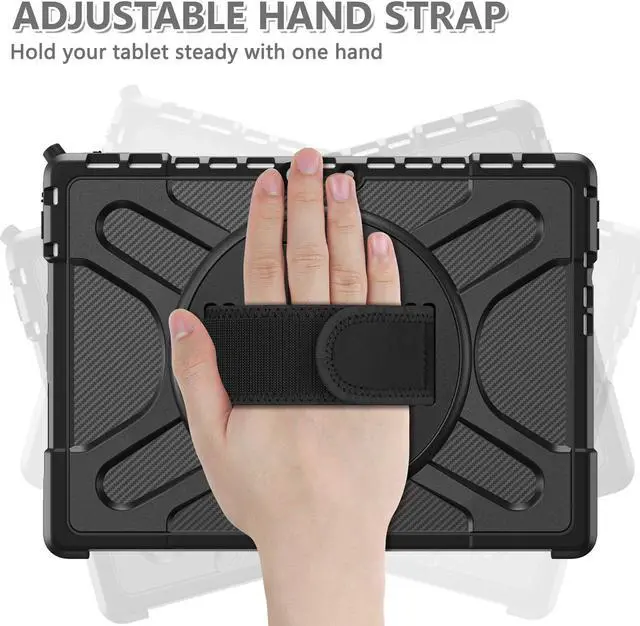Alt view image 2 of 7 - Microsoft Surface Pro 8 13 inch 2021 Case, Protective Rugged Cover with Pen Holder / Hand Strap / Rotating Kickstand Compatible with Type Cover Keyboard
