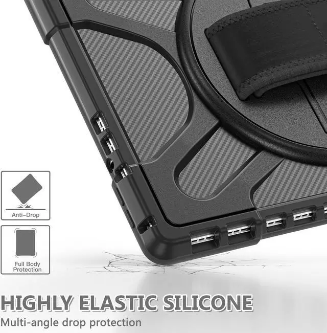 Alt view image 5 of 7 - Microsoft Surface Pro 8 13 inch 2021 Case, Protective Rugged Cover with Pen Holder / Hand Strap / Rotating Kickstand Compatible with Type Cover Keyboard