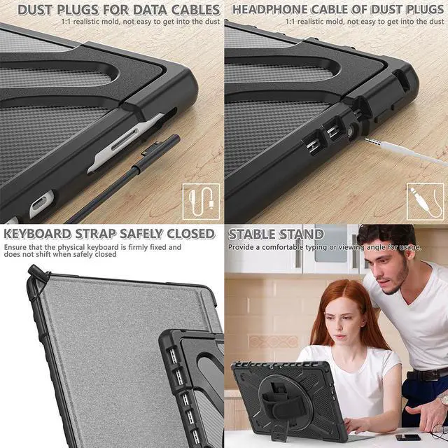 Alt view image 7 of 7 - Microsoft Surface Pro 8 13 inch 2021 Case, Protective Rugged Cover with Pen Holder / Hand Strap / Rotating Kickstand Compatible with Type Cover Keyboard