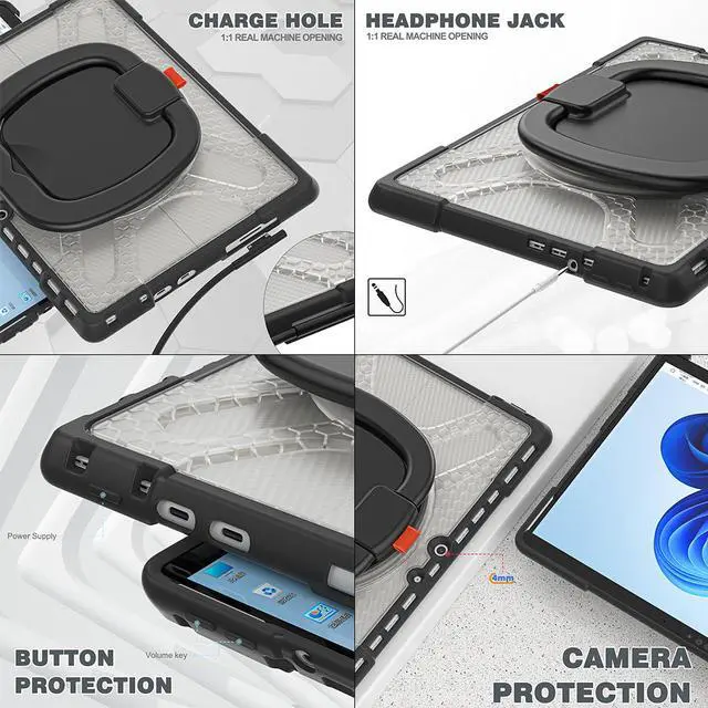 Alt view image 2 of 7 - Surface Pro 8 Case, Heavy Duty Shockproof Protective Cover with Pencil Holder / Hand Strap / Rotatable Kickstand Compatible with Type Cover Keyboard for 13 inch Microsoft Surface Pro 8 2021