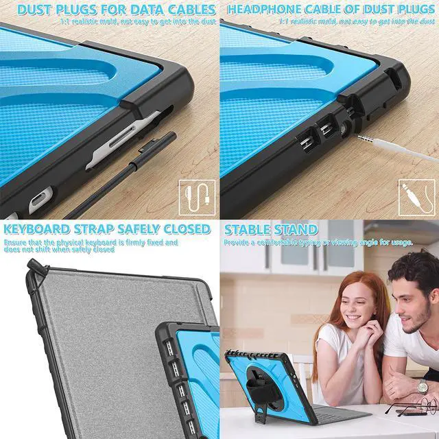 Alt view image 7 of 7 - Microsoft Surface Pro 8 13 inch 2021 Case, Protective Rugged Cover with Pen Holder / Hand Strap / Rotating Kickstand Compatible with Type Cover Keyboard