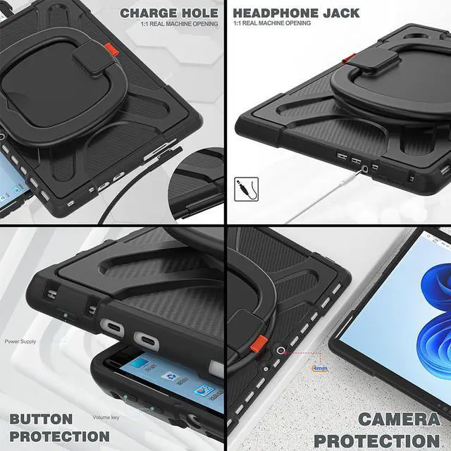 Alt view image 5 of 7 - Surface Pro 8 Case, Heavy Duty Shockproof Protective Cover with Pencil Holder / Hand Strap / Rotatable Kickstand Compatible with Type Cover Keyboard for 13 inch Microsoft Surface Pro 8 2021
