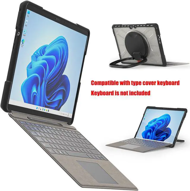 Alt view image 6 of 7 - Surface Pro 8 Case, Heavy Duty Shockproof Protective Cover with Pencil Holder / Hand Strap / Rotatable Kickstand Compatible with Type Cover Keyboard for 13 inch Microsoft Surface Pro 8 2021