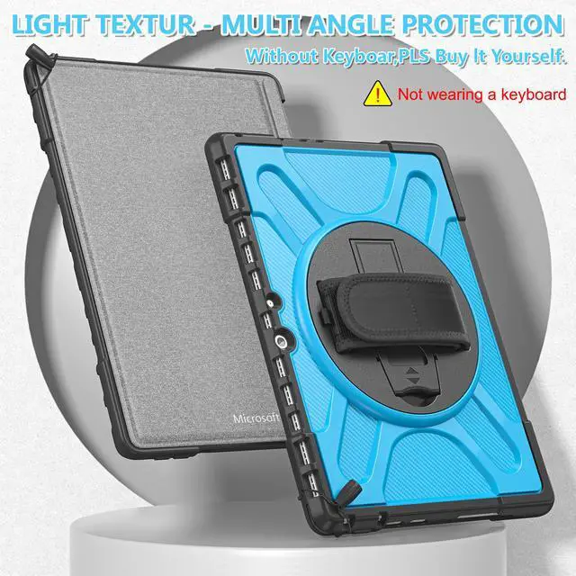 Alt view image 4 of 7 - Microsoft Surface Pro 8 13 inch 2021 Case, Protective Rugged Cover with Pen Holder / Hand Strap / Rotating Kickstand Compatible with Type Cover Keyboard