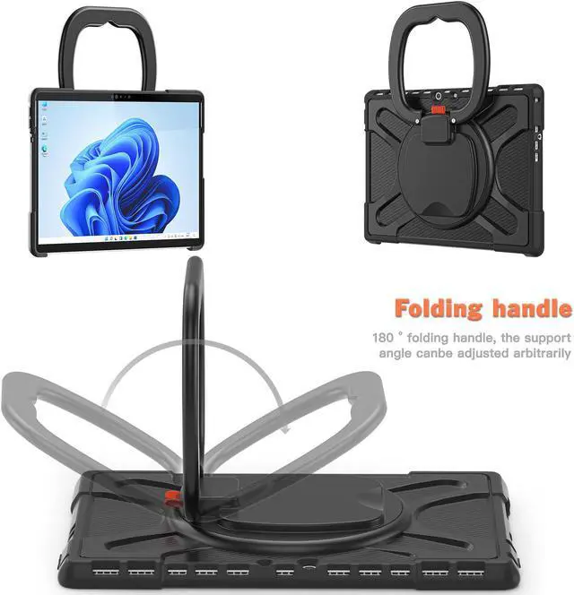 Alt view image 2 of 7 - Surface Pro 8 Case, Heavy Duty Shockproof Protective Cover with Pencil Holder / Hand Strap / Rotatable Kickstand Compatible with Type Cover Keyboard for 13 inch Microsoft Surface Pro 8 2021