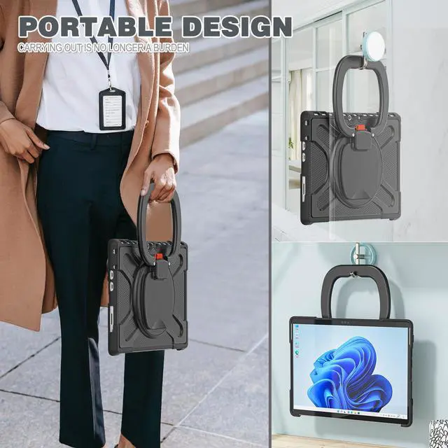 Alt view image 7 of 7 - Surface Pro 8 Case, Heavy Duty Shockproof Protective Cover with Pencil Holder / Hand Strap / Rotatable Kickstand Compatible with Type Cover Keyboard for 13 inch Microsoft Surface Pro 8 2021