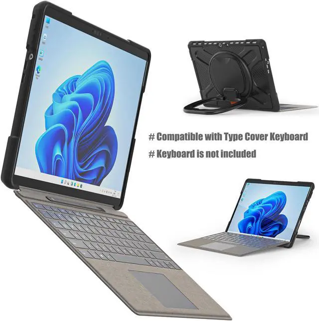 Alt view image 3 of 7 - Surface Pro 8 Case, Heavy Duty Shockproof Protective Cover with Pencil Holder / Hand Strap / Rotatable Kickstand Compatible with Type Cover Keyboard for 13 inch Microsoft Surface Pro 8 2021