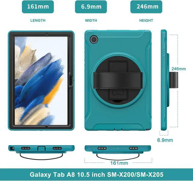 Alt view image 6 of 7 - Galaxy Tab A8 Case 10.5 Inch 2022 (SM-X200/X205/X207), Rugged Heavy Duty Shockproof Case with Hand Strap Rotating Kickstand Protective Cover Case for 10.5" Galaxy Tab A8 2022