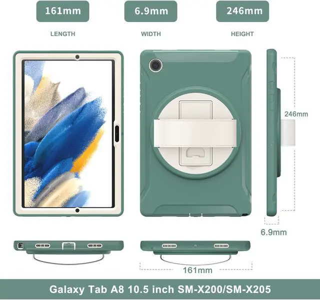 Alt view image 7 of 7 - Galaxy Tab A8 Case 10.5 Inch 2022 (SM-X200/X205/X207), Rugged Heavy Duty Shockproof Case with Hand Strap Rotating Kickstand Protective Cover Case for 10.5" Galaxy Tab A8 2022