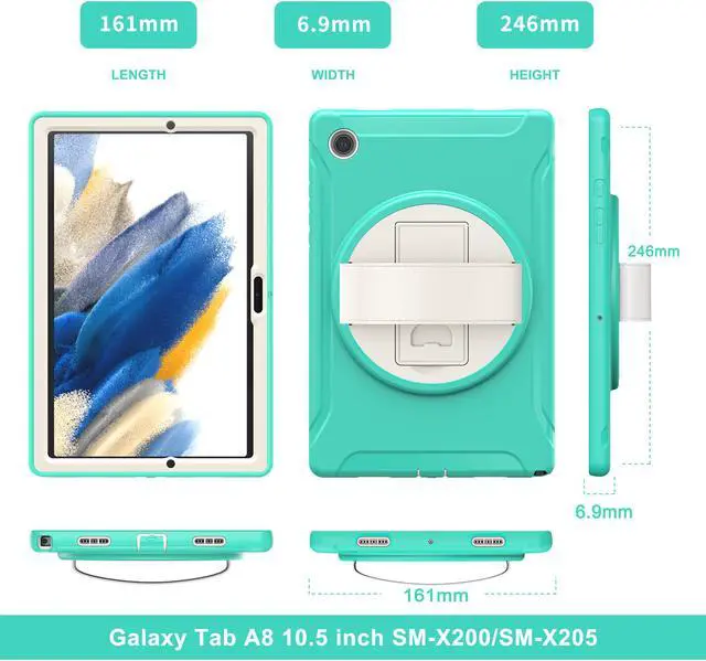 Alt view image 7 of 7 - Galaxy Tab A8 Case 10.5 Inch 2022 (SM-X200/X205/X207), Rugged Heavy Duty Shockproof Case with Hand Strap Rotating Kickstand Protective Cover Case for 10.5" Galaxy Tab A8 2022