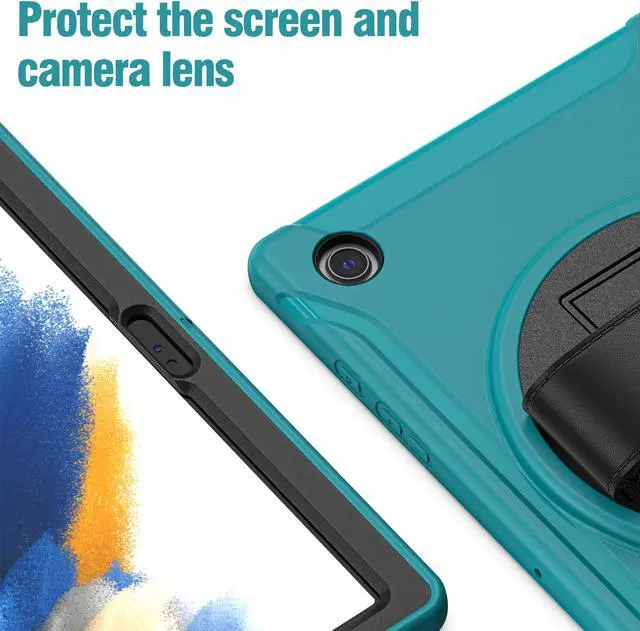 Alt view image 5 of 7 - Galaxy Tab A8 Case 10.5 Inch 2022 (SM-X200/X205/X207), Rugged Heavy Duty Shockproof Case with Hand Strap Rotating Kickstand Protective Cover Case for 10.5" Galaxy Tab A8 2022