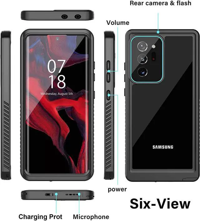 Alt view image 7 of 7 - Galaxy Note 20 Ultra Waterproof Case, Built-in Screen Protector Full-Body Protection Heavy Duty Shock-Proof dust-Proof Cover Case for Samsung Galaxy Note 20 Ultra 6.9 inch Black