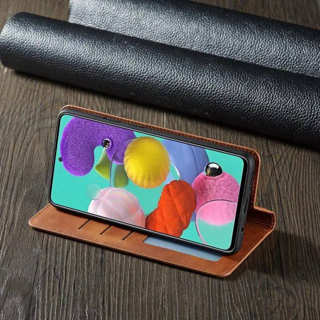 Alt view image 6 of 7 - Samsung Galaxy A51 5G Case, Premium PU Leather Cover TPU Bumper with Card Holder Kickstand Hidden Magnetic Shockproof Flip Wallet Case for Samsung Galaxy A51 6.5 inch Phone 5G Version