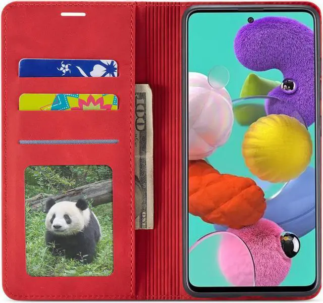 Alt view image 4 of 7 - Samsung Galaxy A51 5G Case, Premium PU Leather Cover TPU Bumper with Card Holder Kickstand Hidden Magnetic Shockproof Flip Wallet Case for Samsung Galaxy A51 6.5 inch Phone 5G Version