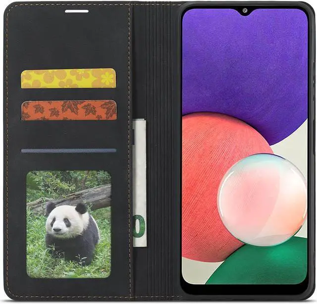 Alt view image 2 of 6 - Samsung Galaxy A22 5G Case, Premium PU Leather Cover TPU Bumper with Card Holder Kickstand Hidden Magnetic Shockproof Flip Wallet Case for Galaxy A22 5G Case [Not Fit for A22 4G]