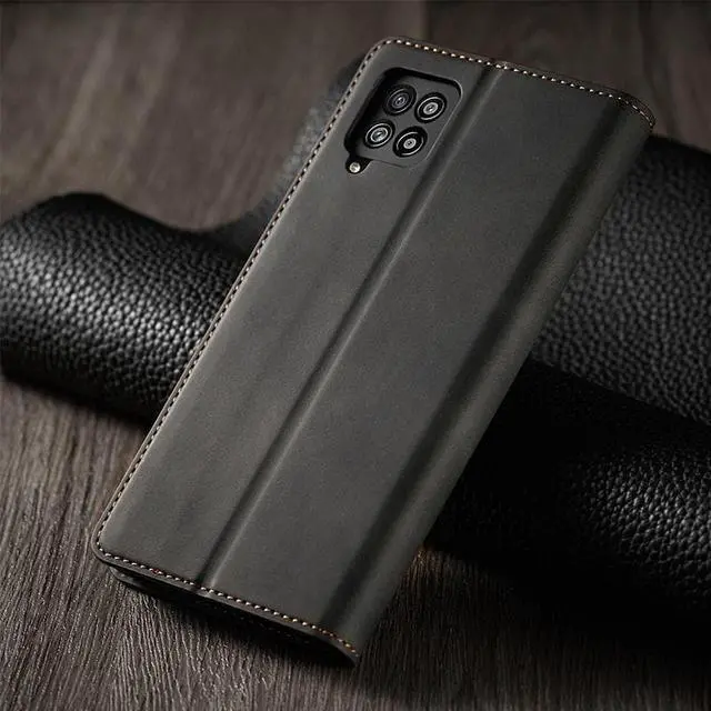 Alt view image 3 of 7 - Samsung Galaxy A12 5G Case, Premium PU Leather Cover TPU Bumper with Card Holder Kickstand Hidden Magnetic Shockproof Flip Wallet Case for Galaxy A12 5G / SM-A125 / M12 / F12