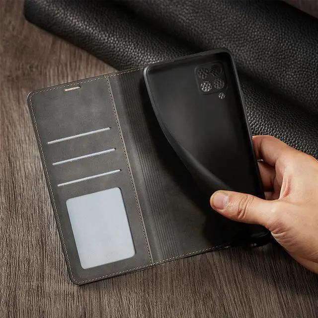 Alt view image 7 of 7 - Samsung Galaxy A12 5G Case, Premium PU Leather Cover TPU Bumper with Card Holder Kickstand Hidden Magnetic Shockproof Flip Wallet Case for Galaxy A12 5G / SM-A125 / M12 / F12