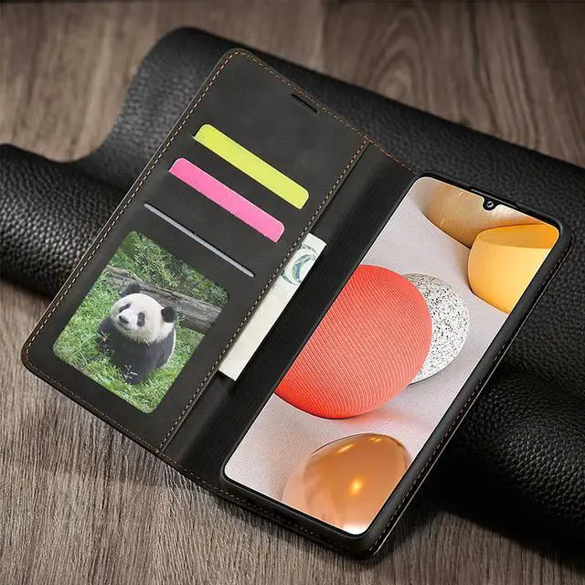 Alt view image 5 of 7 - Samsung Galaxy A12 5G Case, Premium PU Leather Cover TPU Bumper with Card Holder Kickstand Hidden Magnetic Shockproof Flip Wallet Case for Galaxy A12 5G / SM-A125 / M12 / F12