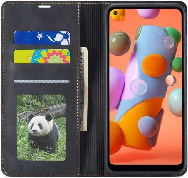 Alt view image 2 of 6 - Samsung Galaxy A11 Case, Premium PU Leather Cover TPU Bumper with Card Holder Kickstand Hidden Magnetic Shockproof Flip Wallet Case for Galaxy A11 / Galaxy M11