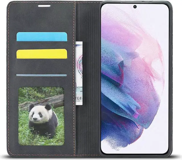 Alt view image 2 of 5 - Samsung Galaxy S21 FE 5G / A52 4G Case, Premium PU Leather Cover TPU Bumper with Card Holder Kickstand Hidden Magnetic Shockproof Flip Wallet Case for Galaxy S21 FE 5G 6.4 inch